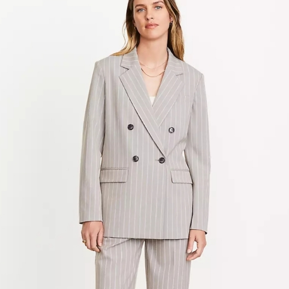 NWT LOFT Versa Striped Seasonless Stretch Double Breasted Blazer Size 10 New